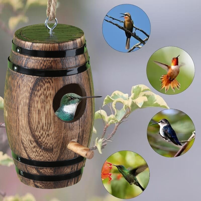 DY-SKTY 2 Pack Hummingbird Houses for Outside, Wooden Hummingbird House for Nesting, Hanging Bird Houses for Outdoors with Pole, Unique Garden Gifts Home Decoration - Image 5